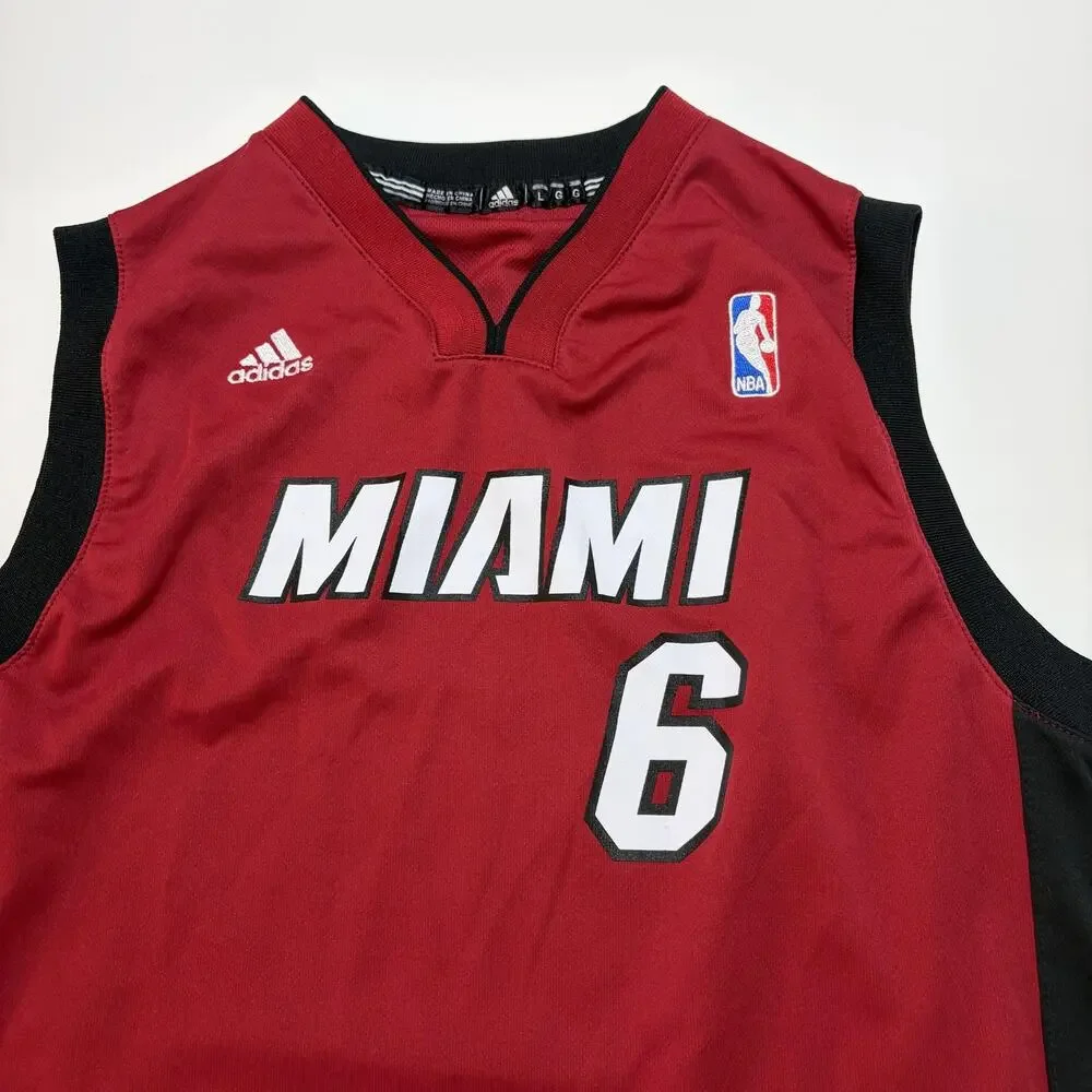 Miami Heat Jersey Boys Large Red Black NBA Basketball LeBron James 6 Adidas